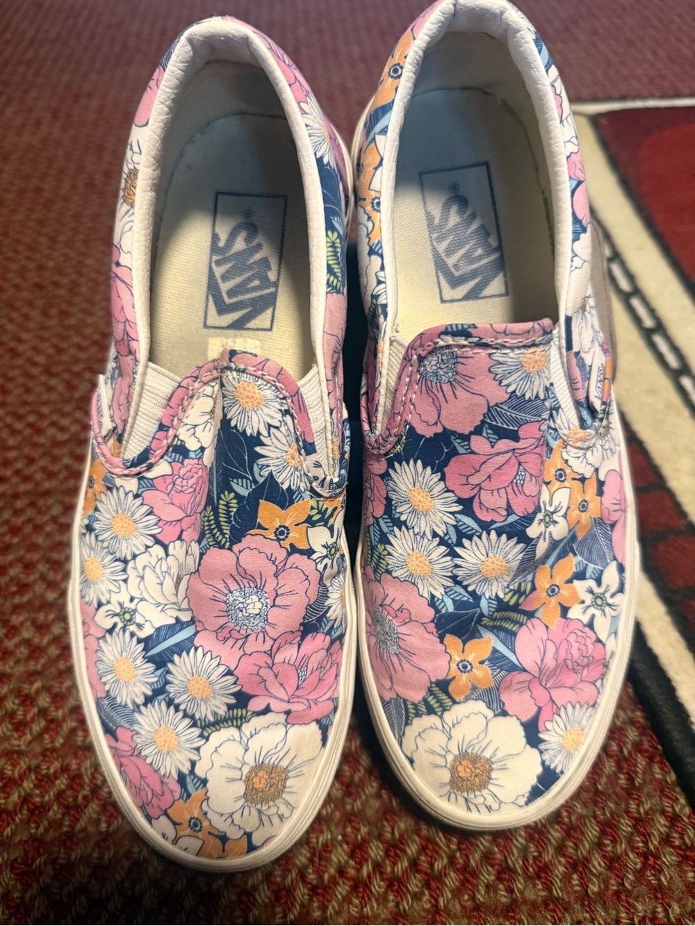 Vans Floral Slip-On Sneakers in Navy, Pink & White